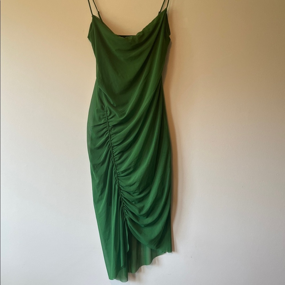 All Saints Green Asymmetrical Slip Dress